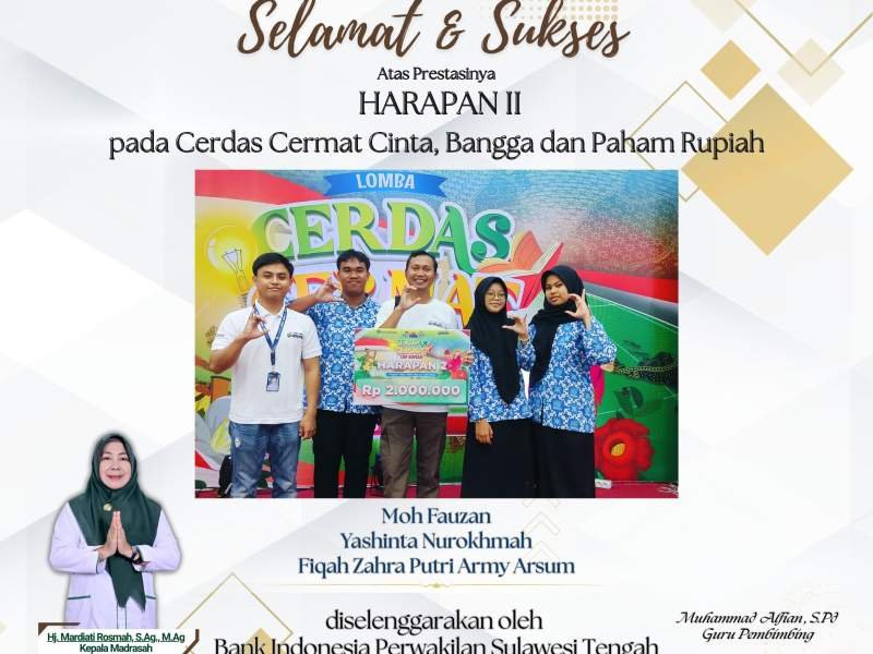 HARAPAN II pada Cerdas Cermat Cinta, Bangga dan Paham Rupiah diselenggarakan oleh Bank Indonesia Perwakilan Sulawesi Tengah